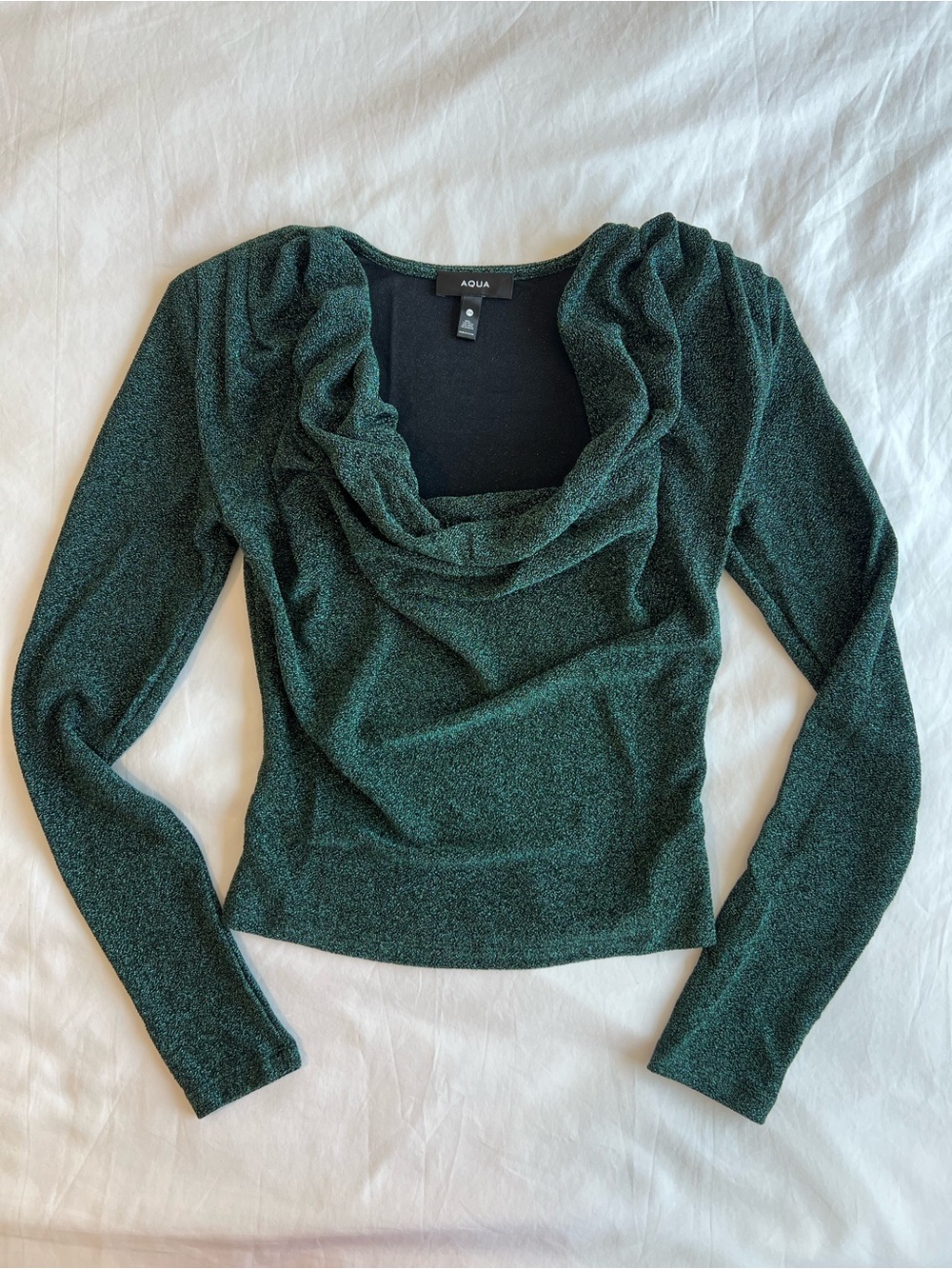 AQUA Shimmer Knit Cowl Neck Top